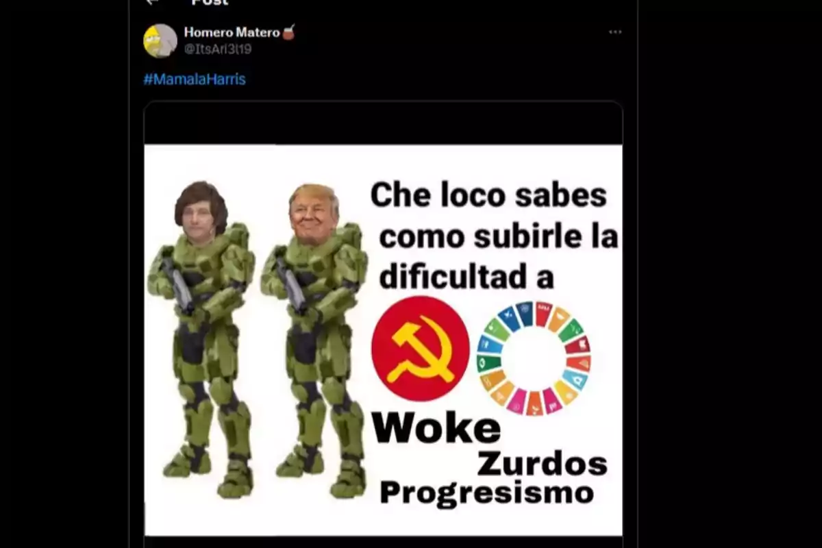 Dos personajes con armaduras verdes tienen las caras de personas conocidas. A su lado, hay un texto que dice 