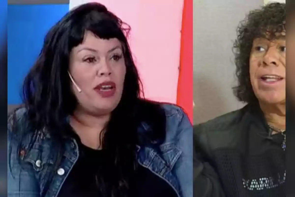 Dos personas conversando en un programa de televisión, una mujer con cabello oscuro y chaqueta de mezclilla a la izquierda y un hombre de cabello rizado a la derecha Dos personas conversando en un programa de televisión, una mujer con cabello oscuro y chaqueta de mezclilla a la izquierda y un hombre de cabello rizado a la derecha