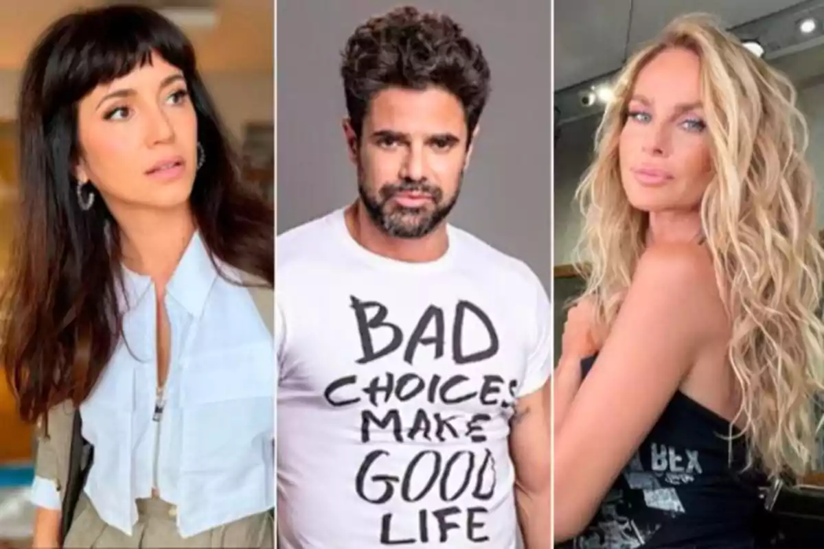 Tres personas posando en un collage, la primera con cabello oscuro y flequillo, la segunda con barba y camiseta blanca con texto, y la tercera con cabello rubio y rizado. Tres personas posando en un collage, la primera con cabello oscuro y flequillo, la segunda con barba y camiseta blanca con texto, y la tercera con cabello rubio y rizado.