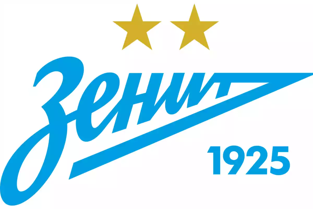 Logotipo del equipo de fútbol Zenit con dos estrellas doradas y el año 1925 en azul.