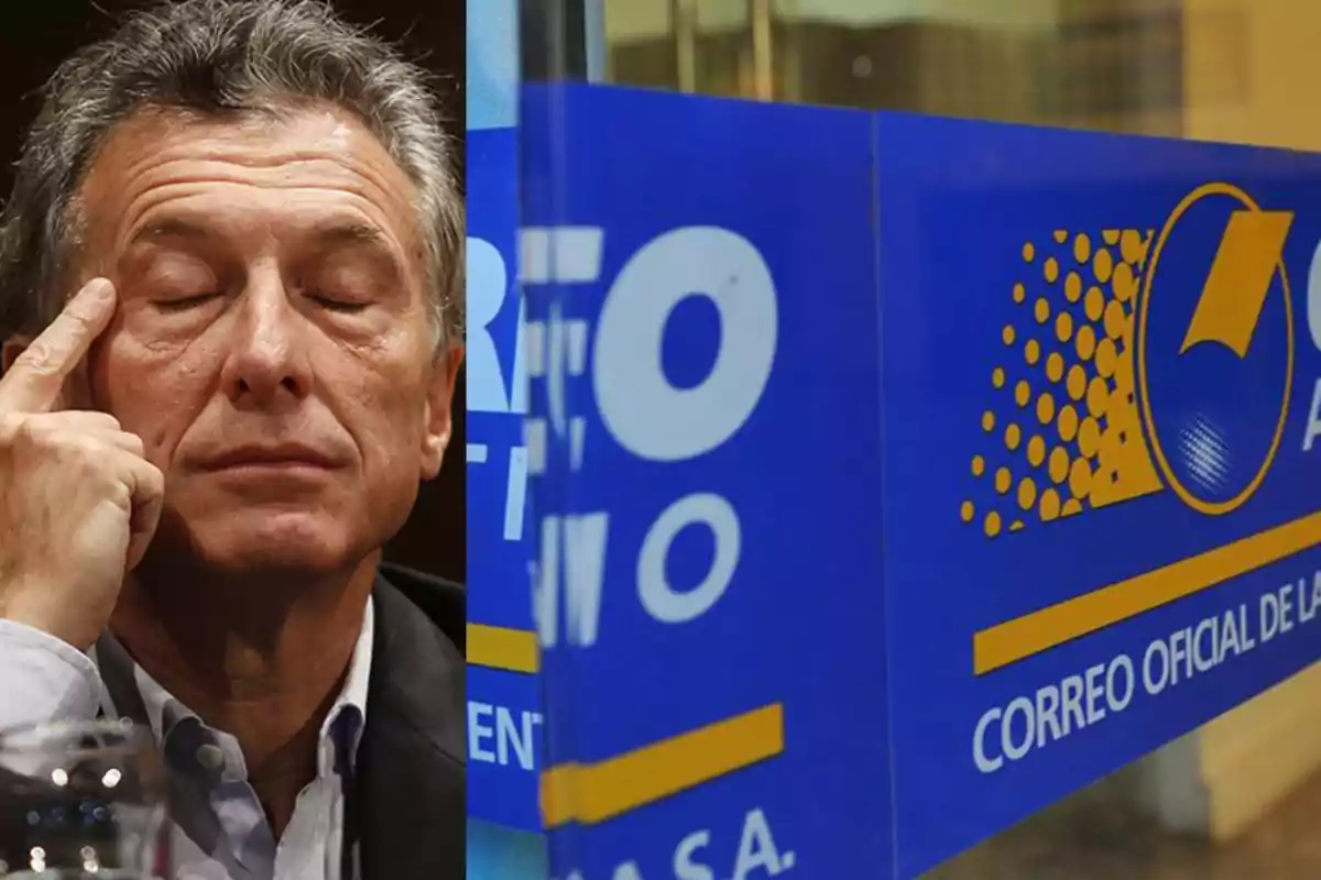 Un hombre con los ojos cerrados y gesto pensativo junto a un cartel azul del Correo Oficial de Argentina Un hombre con los ojos cerrados y gesto pensativo junto a un cartel azul del Correo Oficial de Argentina