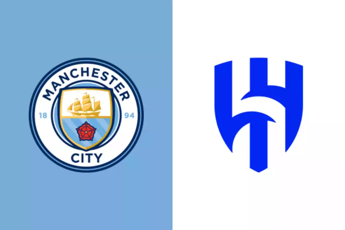 Manchester City crest on the left and Pachuca crest on the right over blue and white backgrounds, respectively. Manchester City crest on the left and Pachuca crest on the right over blue and white backgrounds, respectively.