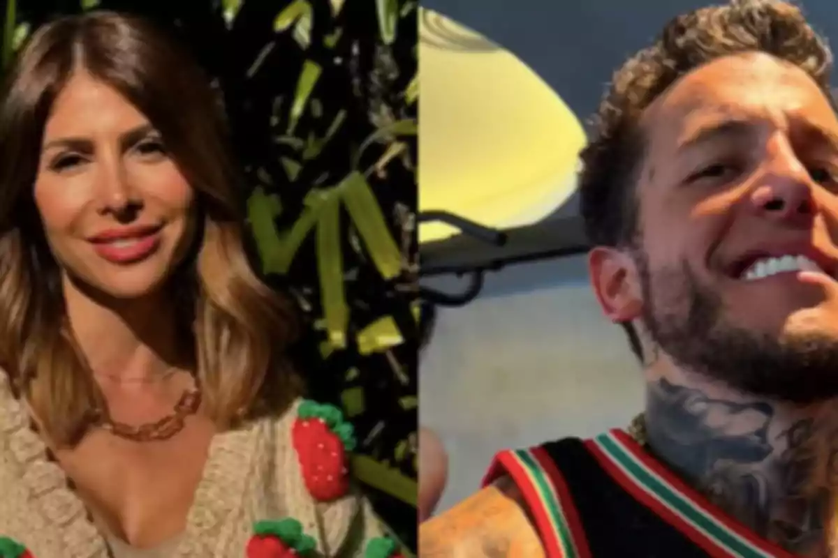 Dos personas aparecen en una imagen dividida, una mujer con cabello castaño claro y un hombre con barba y tatuajes en el cuello, ambos sonriendo.
