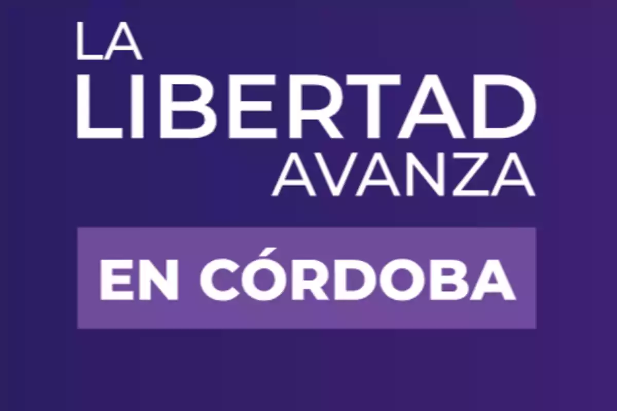 Text on a purple background that says La Libertad Avanza in Córdoba Text on a purple background that says La Libertad Avanza in Córdoba