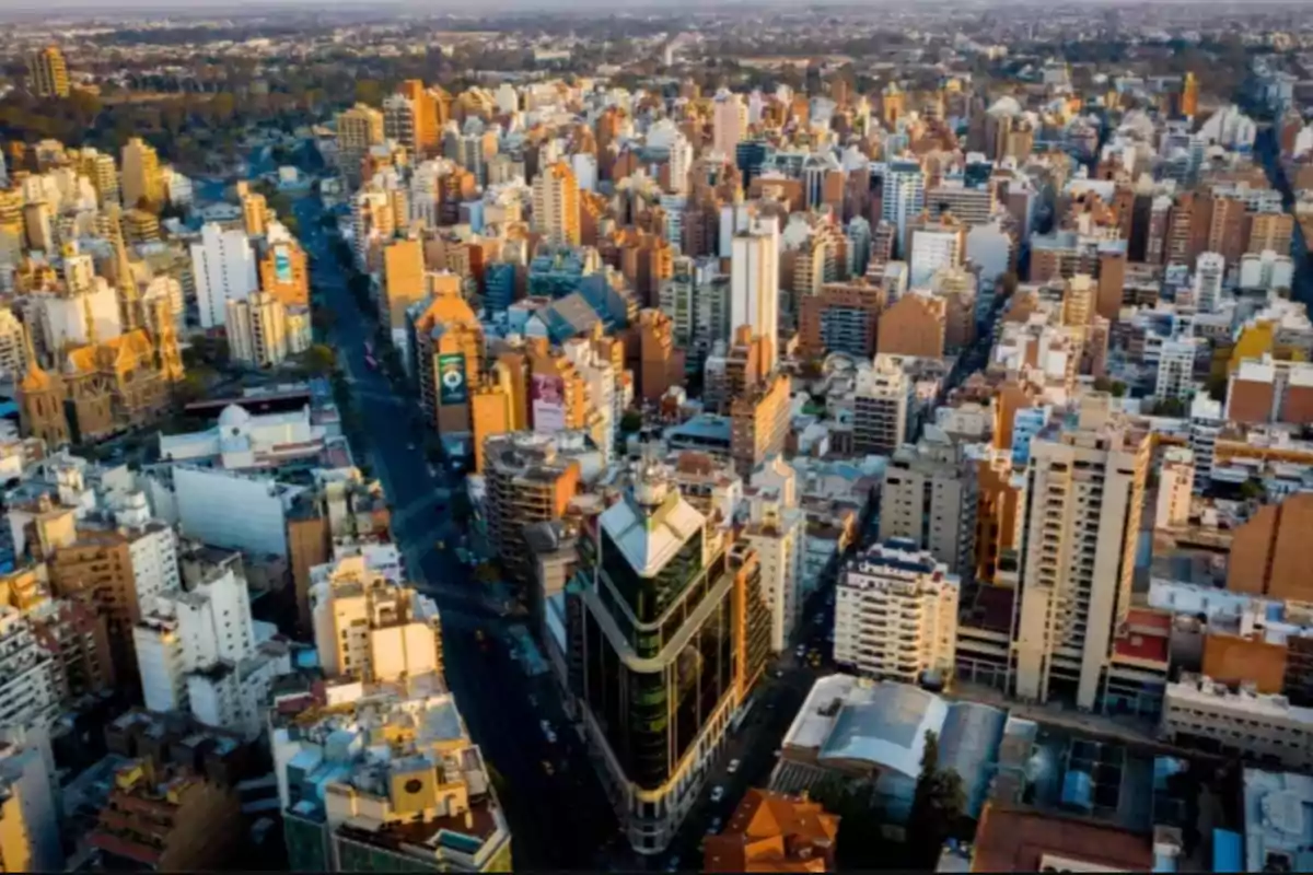 Aerial view of a city with numerous tall buildings and intersecting streets in the urban center Aerial view of a city with numerous tall buildings and intersecting streets in the urban center
