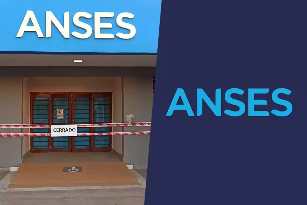 Facade of an ANSES office with a closed sign and caution tape at the entrance
