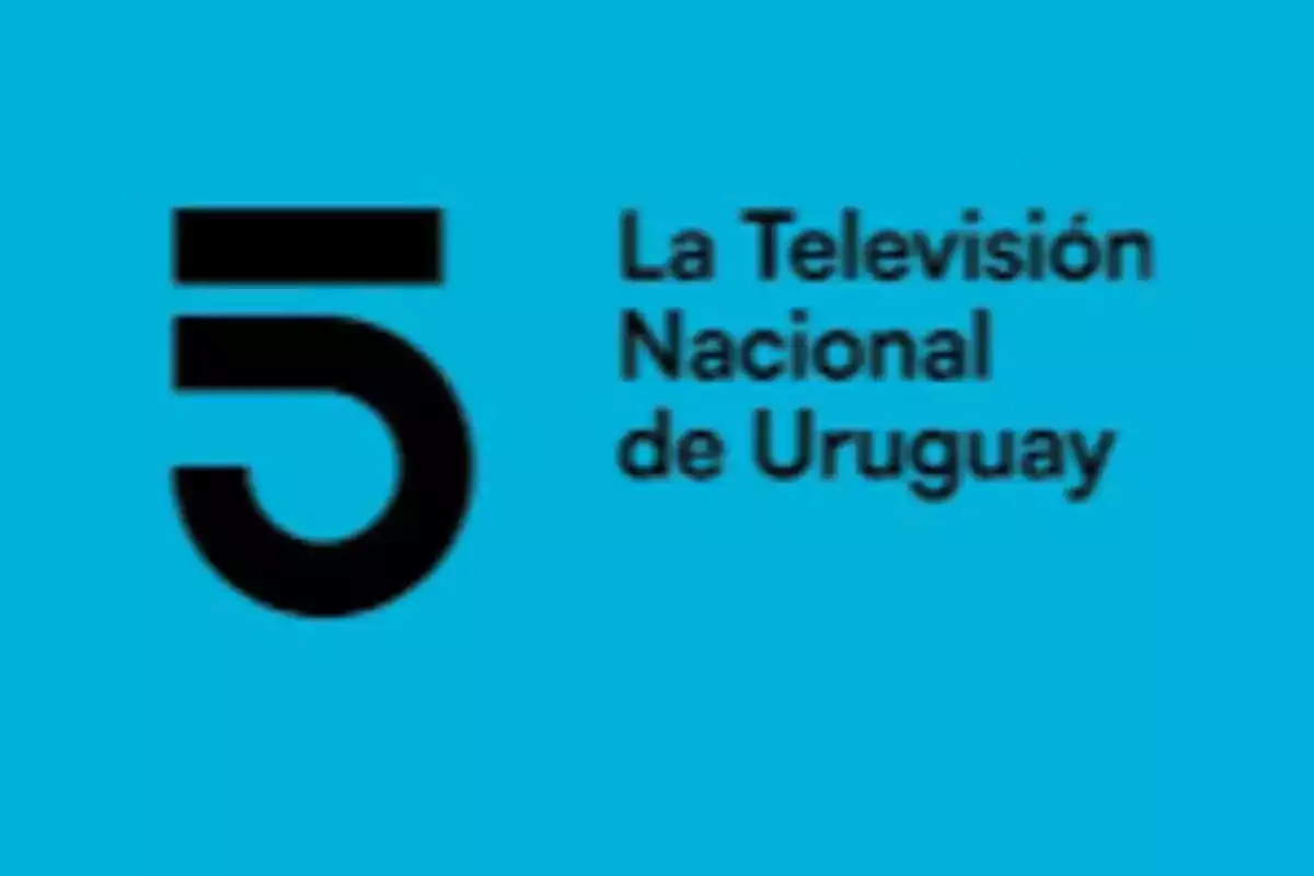 Logo of Uruguay’s National Television with a black number five on a light blue background Logo of Uruguay’s National Television with a black number five on a light blue background