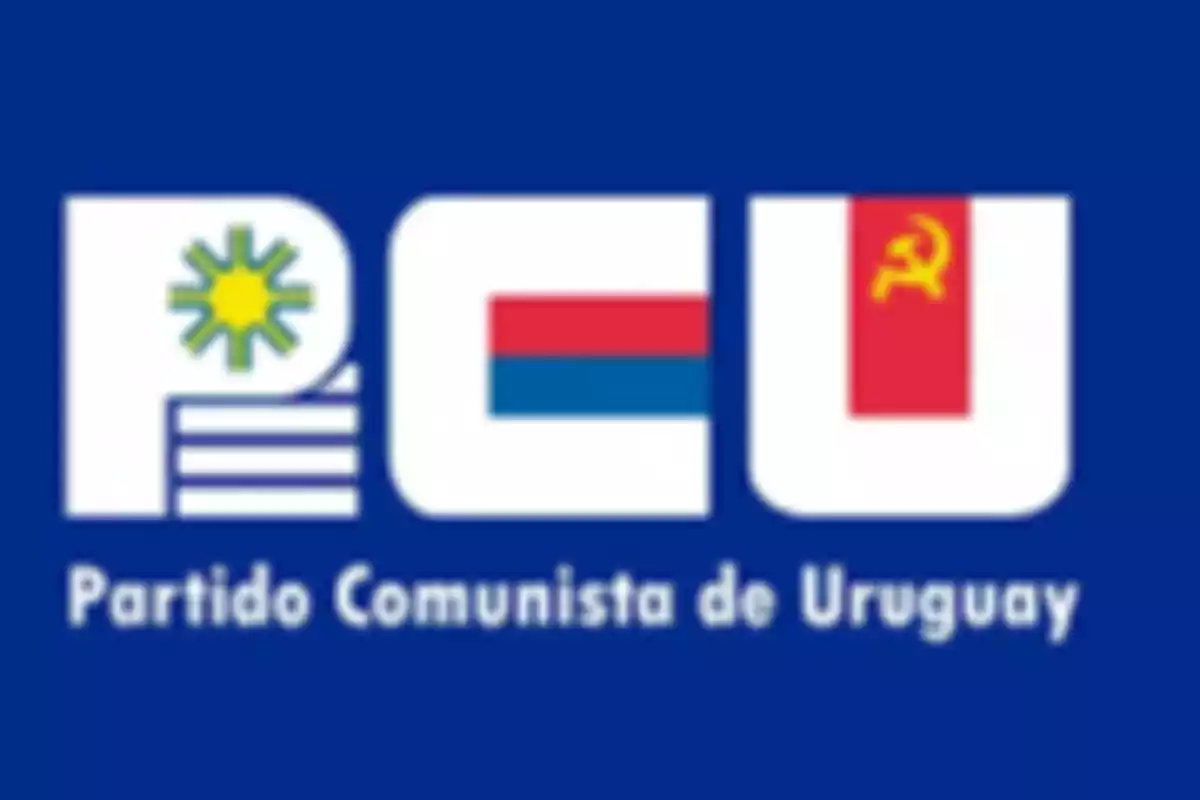 Logo of the Communist Party of Uruguay with a blue background and the letters PCU decorated with symbols and flags Logo of the Communist Party of Uruguay with a blue background and the letters PCU decorated with symbols and flags