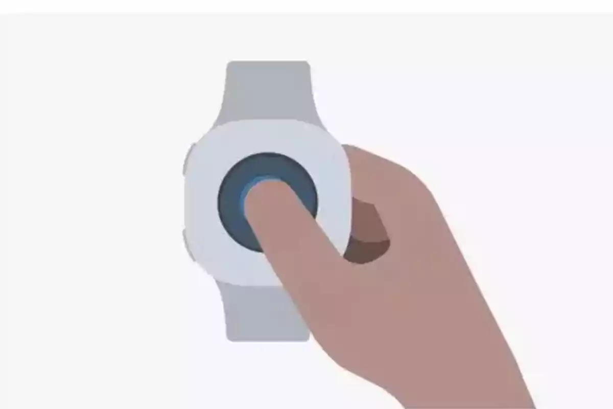 Hand pressing the button on a smartwatch Hand pressing the button on a smartwatch