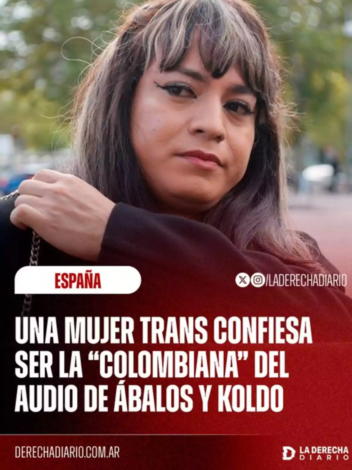 Una mujer trans aparece en primer plano mientras un texto en la imagen informa sobre su confesión relacionada con un audio de Ábalos y Koldo en España Una mujer trans aparece en primer plano mientras un texto en la imagen informa sobre su confesión relacionada con un audio de Ábalos y Koldo en España