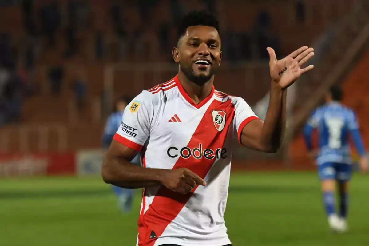 River Plate player celebrating a goal on the field River Plate player celebrating a goal on the field