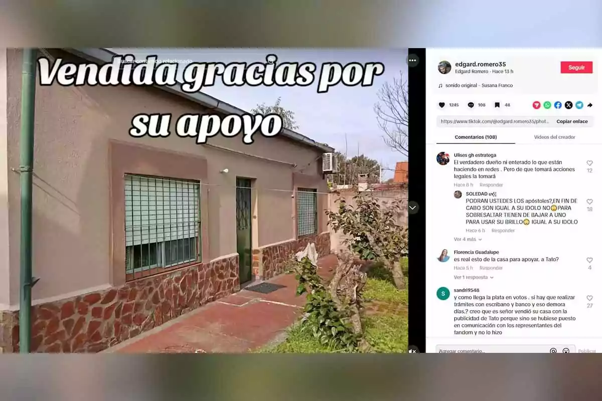 Casa de una planta con paredes beige y detalles de piedra en la parte inferior, ventana y puerta con rejas, jardín al frente y un mensaje en grande que dice Vendida gracias por su apoyo Casa de una planta con paredes beige y detalles de piedra en la parte inferior, ventana y puerta con rejas, jardín al frente y un mensaje en grande que dice Vendida gracias por su apoyo