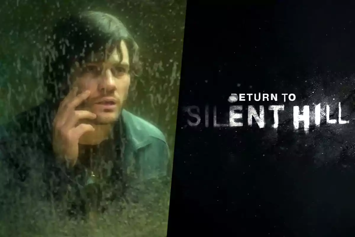 Un hombre observa a través de un vidrio empañado mientras a la derecha aparece el título Return to Silent Hill sobre un fondo oscuro.