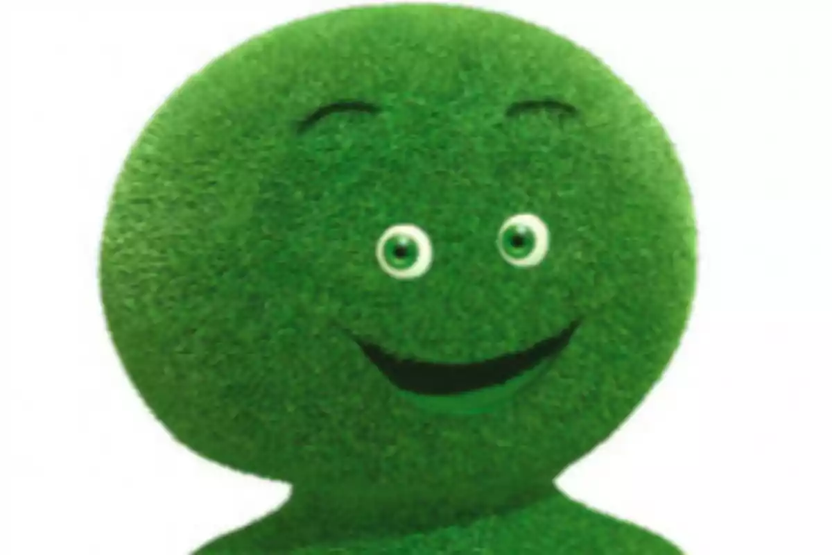 Green character figure with grass-like texture and a smiling expression Green character figure with grass-like texture and a smiling expression