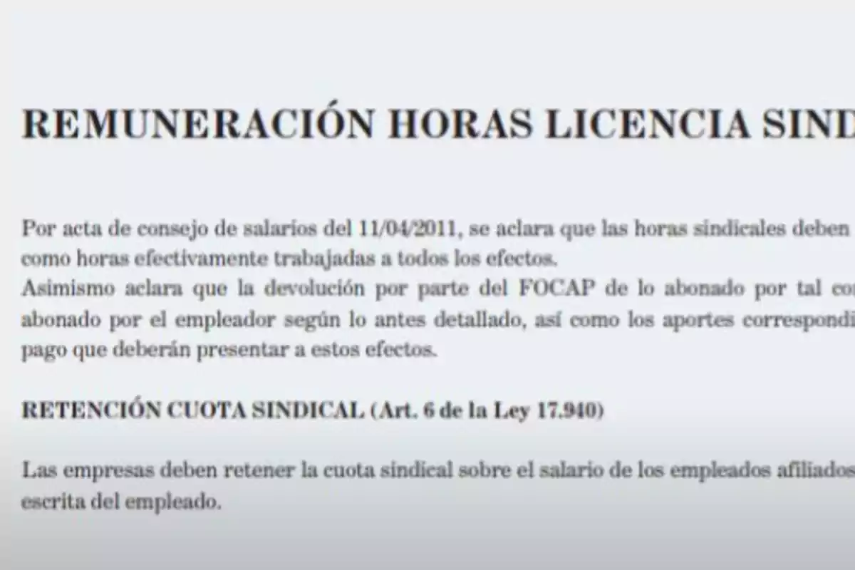 Documento informativo sobre remuneración de horas de licencia sindical y retención de cuota sindical según la legislación laboral uruguaya Documento informativo sobre remuneración de horas de licencia sindical y retención de cuota sindical según la legislación laboral uruguaya
