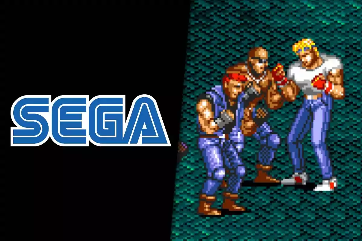 SEGA logo next to three pixelated characters from a classic fighting video game