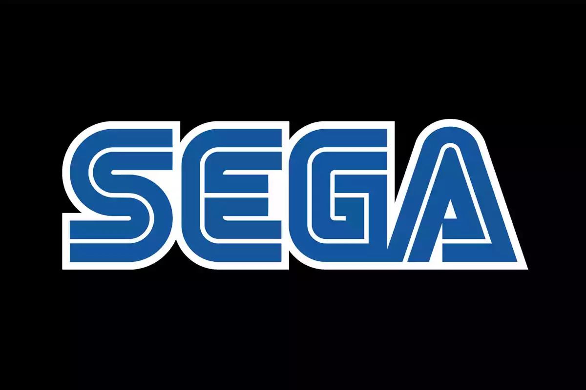 SEGA logo in blue letters with a white outline on a black background SEGA logo in blue letters with a white outline on a black background