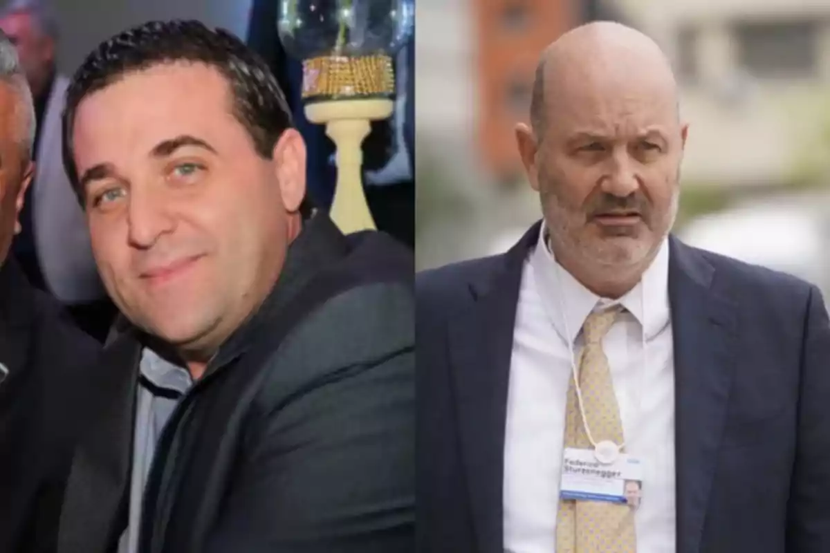Two middle-aged men, one with dark hair and the other bald with a beard, both dressed formally, appear in a split image.