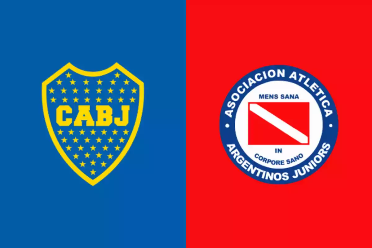 Boca Juniors and Argentinos Juniors crests on blue and red backgrounds, respectively Boca Juniors and Argentinos Juniors crests on blue and red backgrounds, respectively