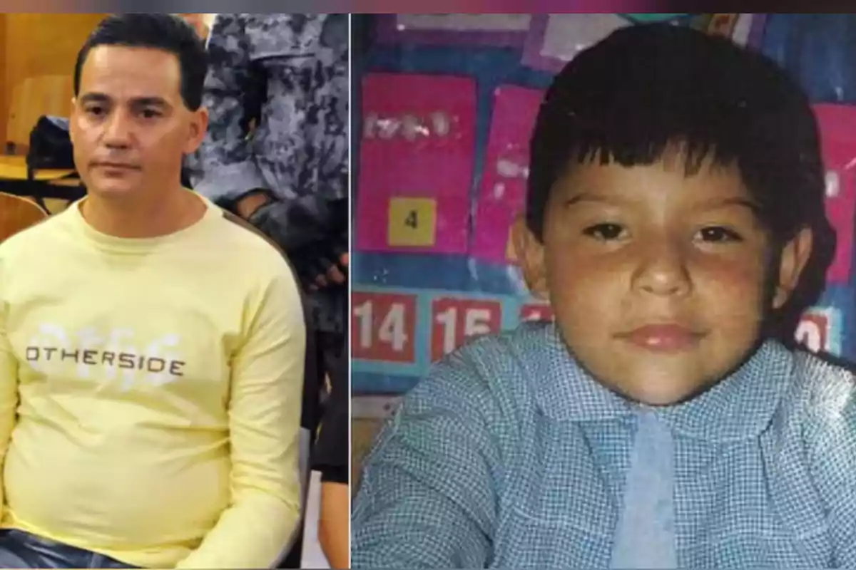 A man in a yellow jersey sitting next to a child in a school uniform with a colorful background A man in a yellow jersey sitting next to a child in a school uniform with a colorful background