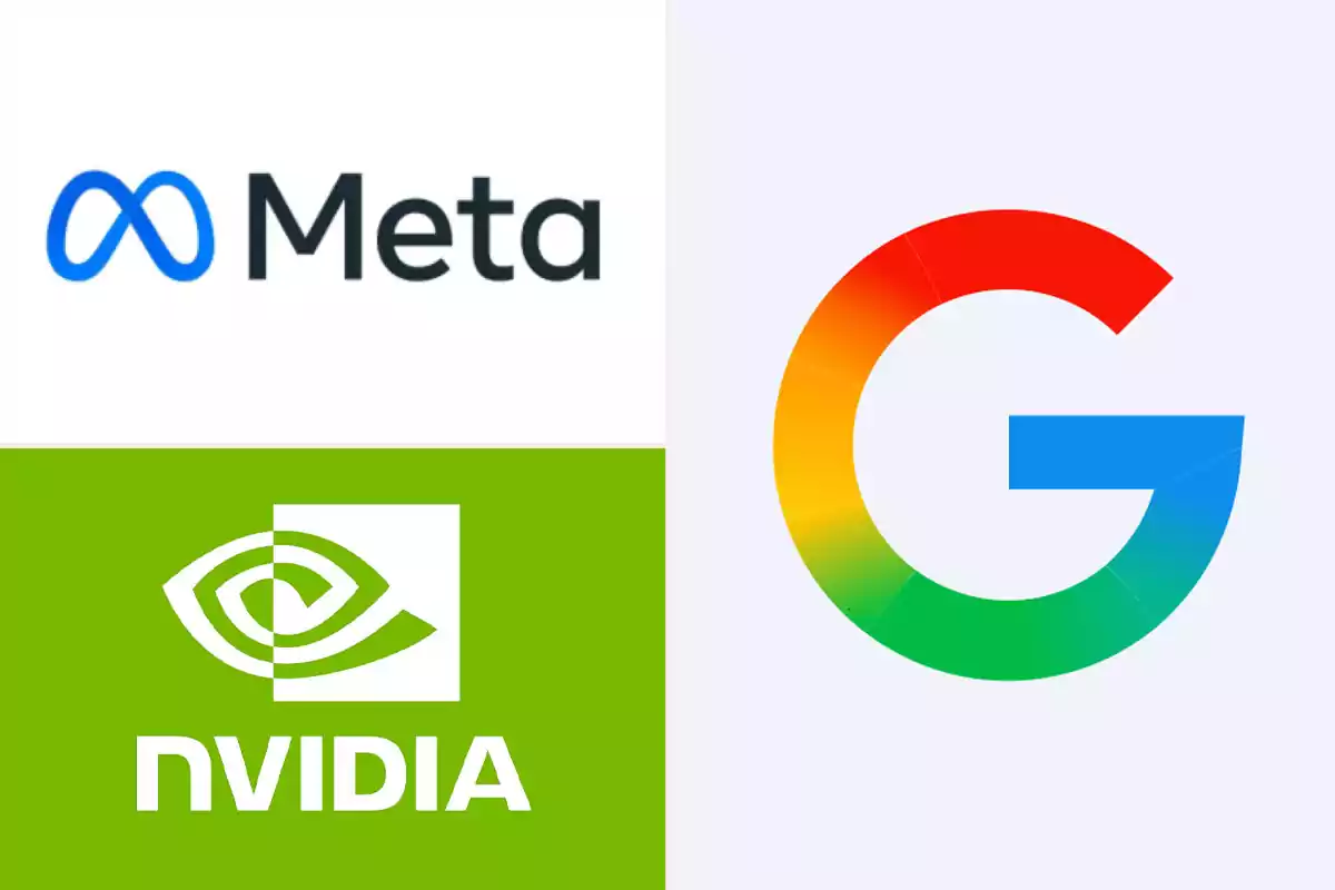 Logos of Meta, Nvidia, and Google together in a single image