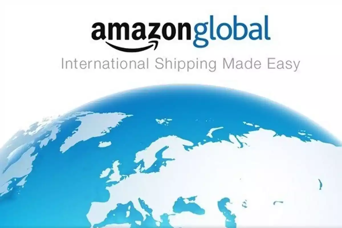 Logo de Amazon Global con el texto International Shipping Made Easy y una ilustración de un globo terráqueo azul y blanco Logo de Amazon Global con el texto International Shipping Made Easy y una ilustración de un globo terráqueo azul y blanco
