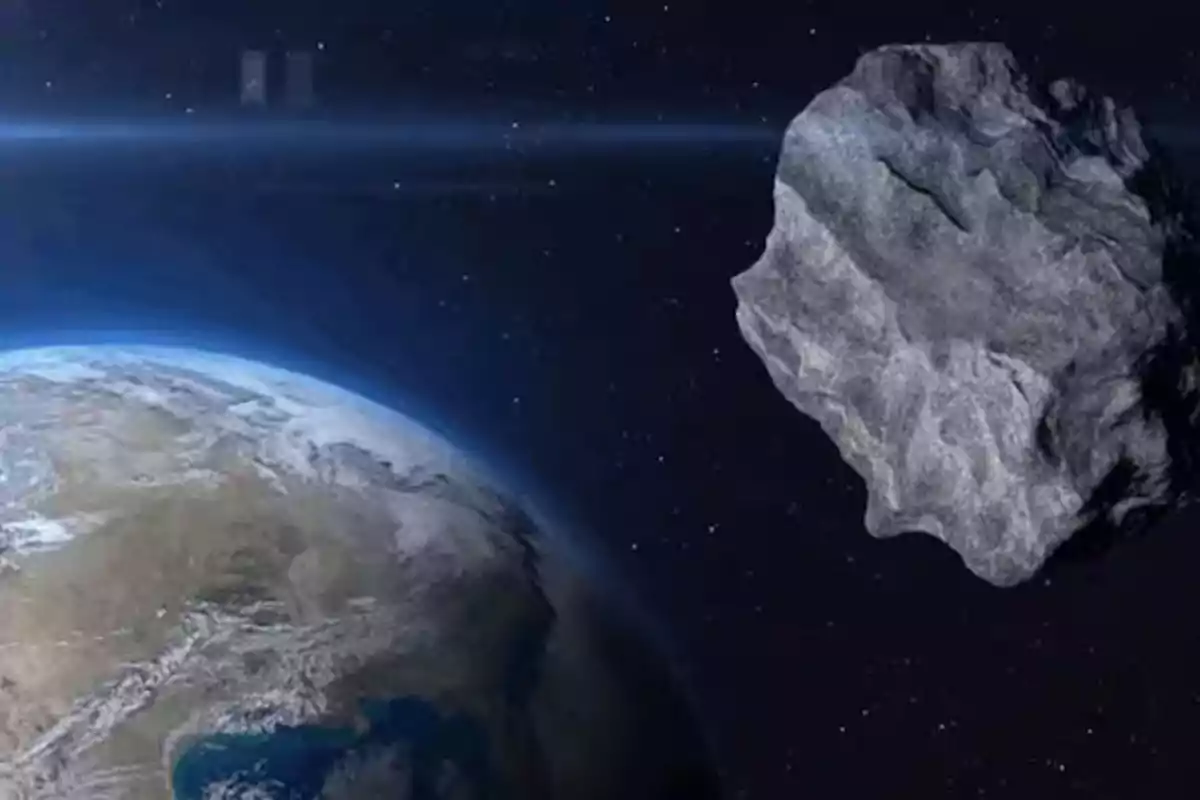 An asteroid is approaching Earth in outer space. An asteroid is approaching Earth in outer space.
