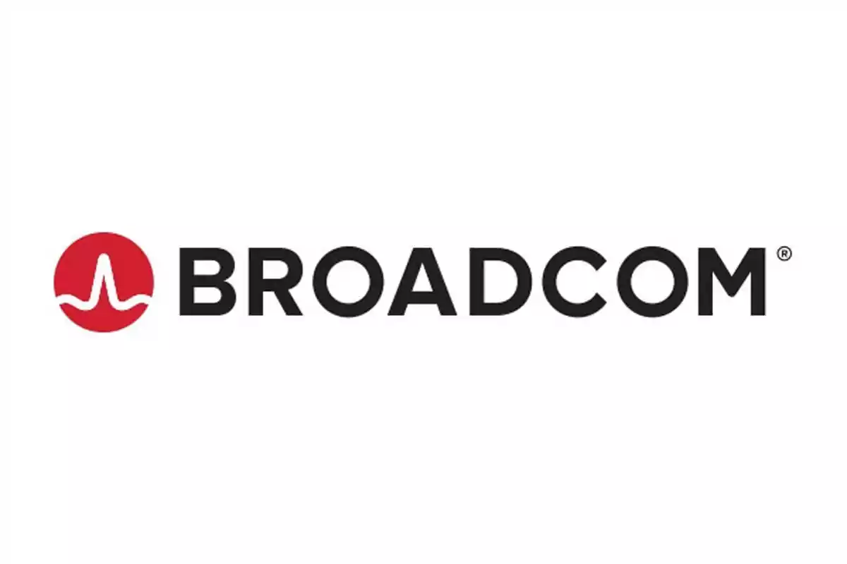 Broadcom logo with a red symbol on the left and the name in black letters on a white background Broadcom logo with a red symbol on the left and the name in black letters on a white background