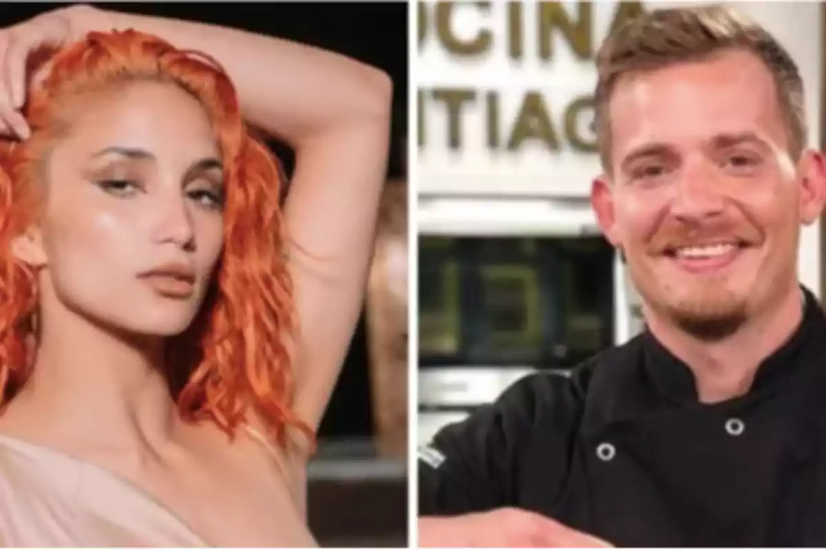 Two people posing in separate pictures: a woman with orange hair and a man in a chef's uniform smiling