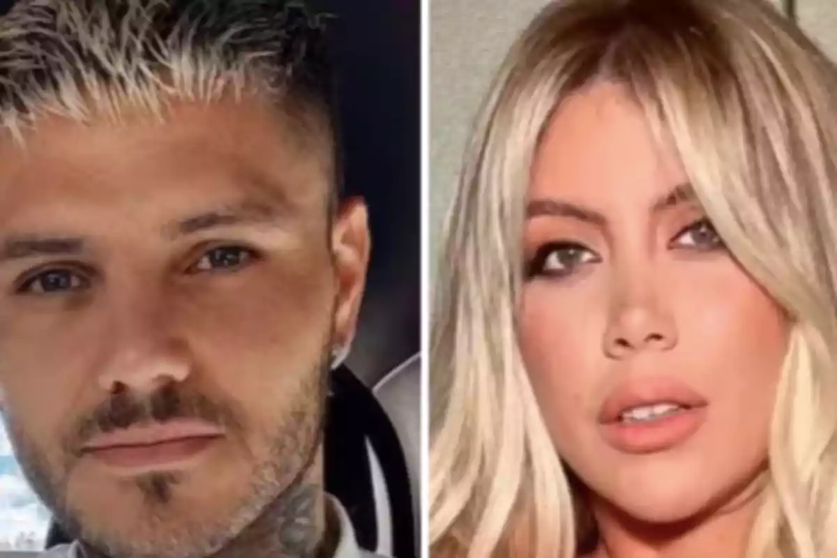 Primer plano de un hombre de cabello corto y una mujer de cabello rubio mirando a la cámara