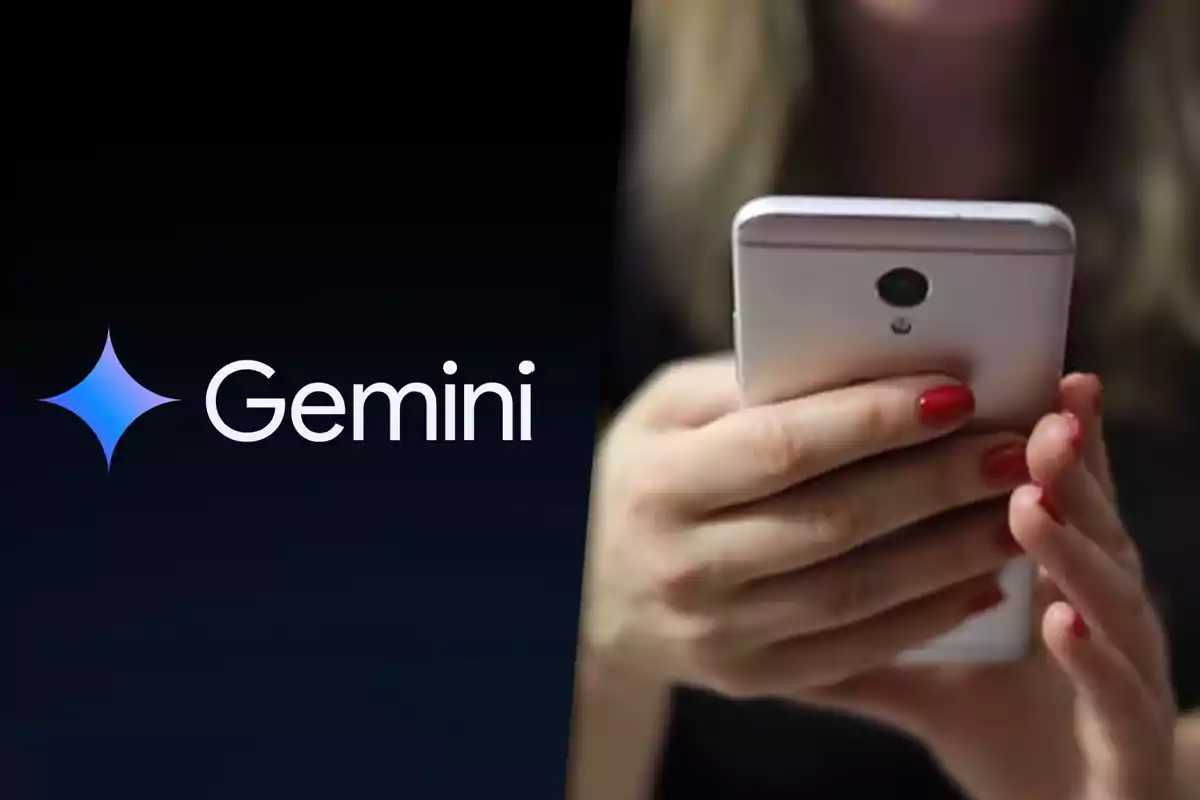 Gemini logo next to a person using a mobile phone