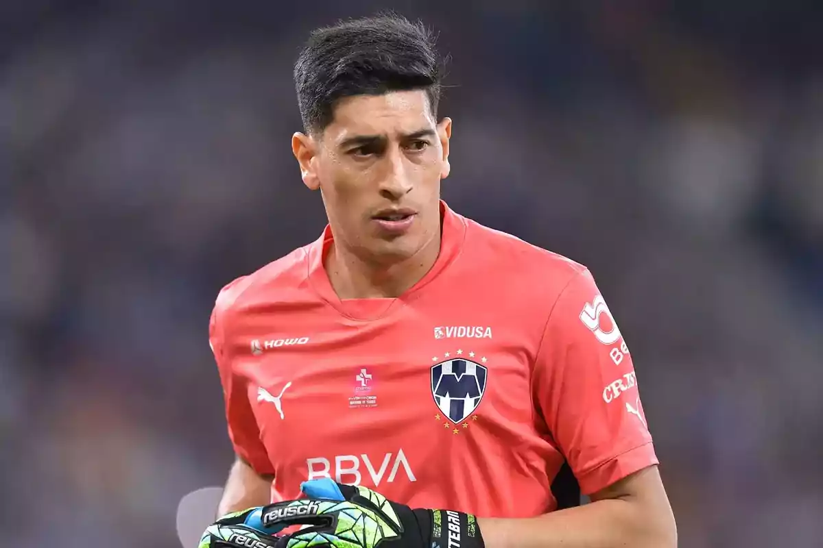 Monterrey team soccer goalkeeper wearing a pink uniform during a match Monterrey team soccer goalkeeper wearing a pink uniform during a match