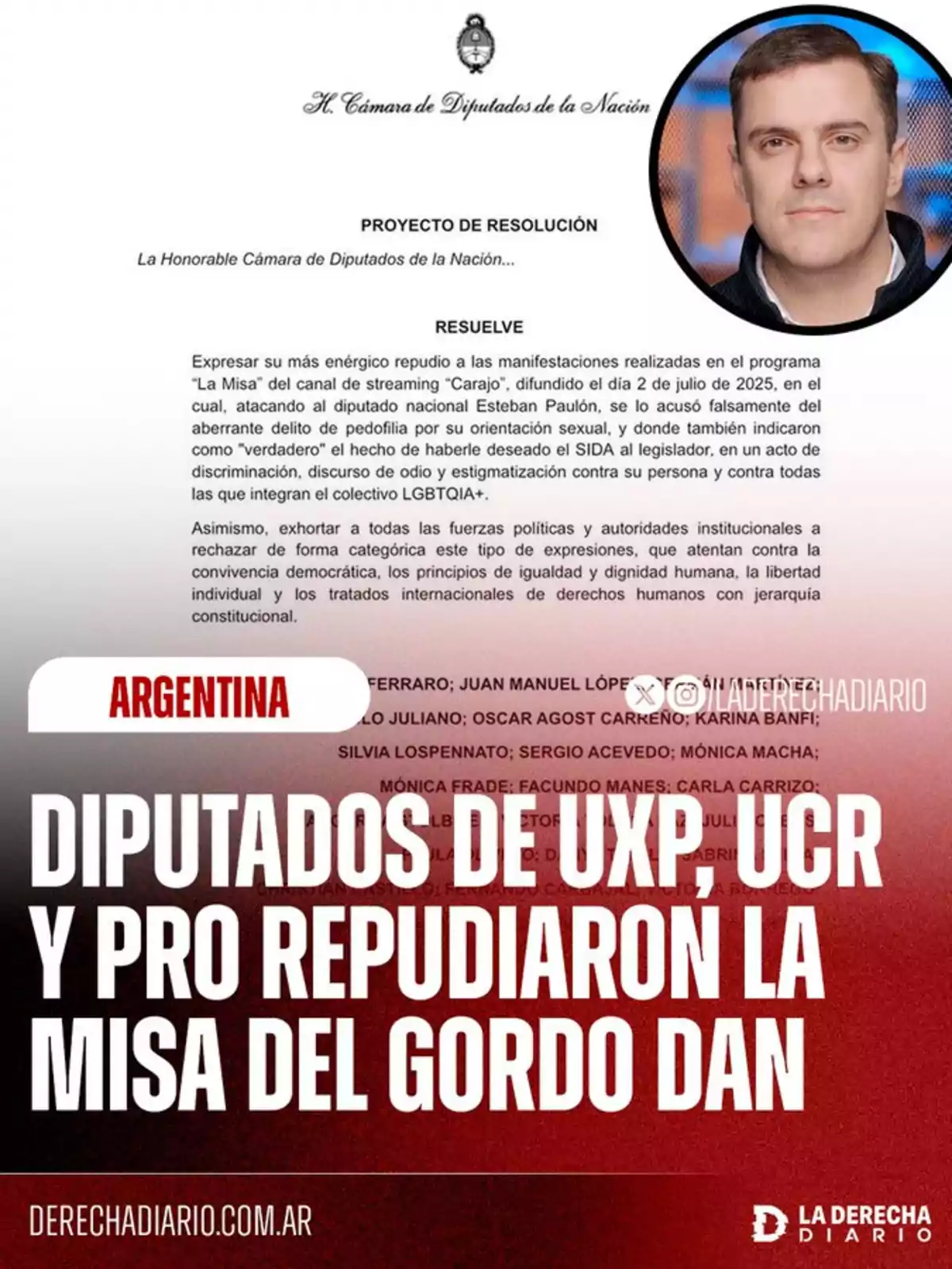 Imagen con un recorte de un proyecto de resolución de la Cámara de Diputados de la Nación Argentina, una foto de un hombre en la esquina superior derecha y un titular en letras grandes que dice Imagen con un recorte de un proyecto de resolución de la Cámara de Diputados de la Nación Argentina, una foto de un hombre en la esquina superior derecha y un titular en letras grandes que dice