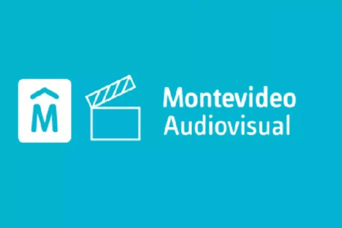 Montevideo Audiovisual logo with a light blue background, a film clapperboard icon, and a stylized letter M Montevideo Audiovisual logo with a light blue background, a film clapperboard icon, and a stylized letter M