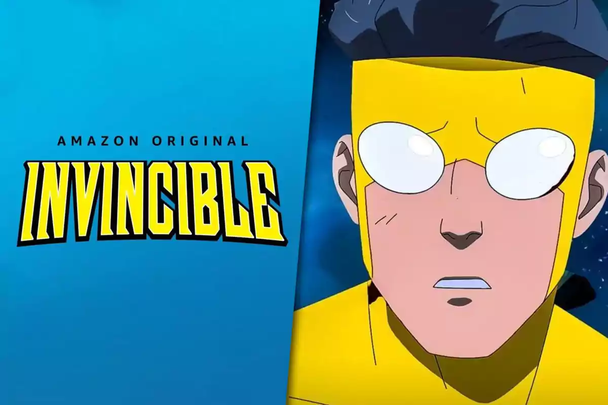 Imagen promocional de la serie animada Invincible de Amazon Prime Video mostrando el título y al protagonista con expresión seria