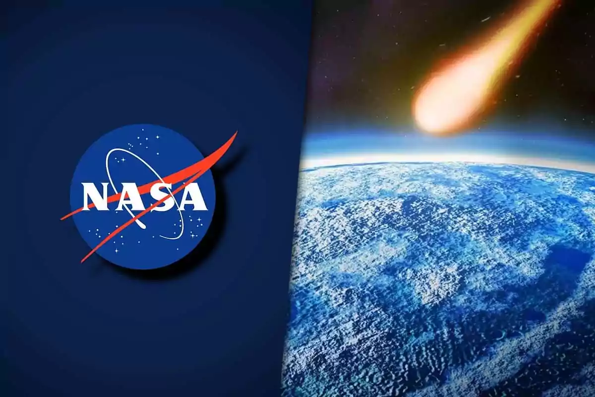 NASA logo next to an illustration of a meteorite entering Earth’s atmosphere