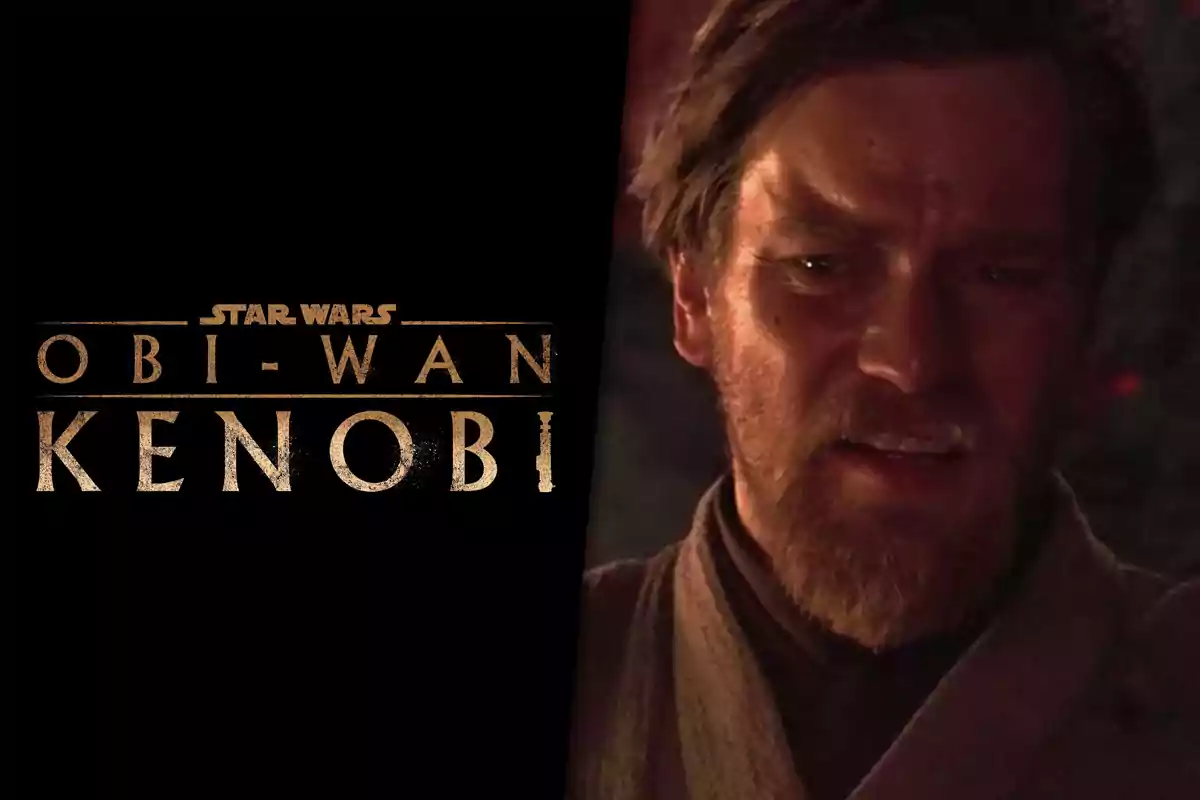 Imagen promocional de la serie Star Wars Obi-Wan Kenobi con el rostro de un hombre de barba y expresión seria