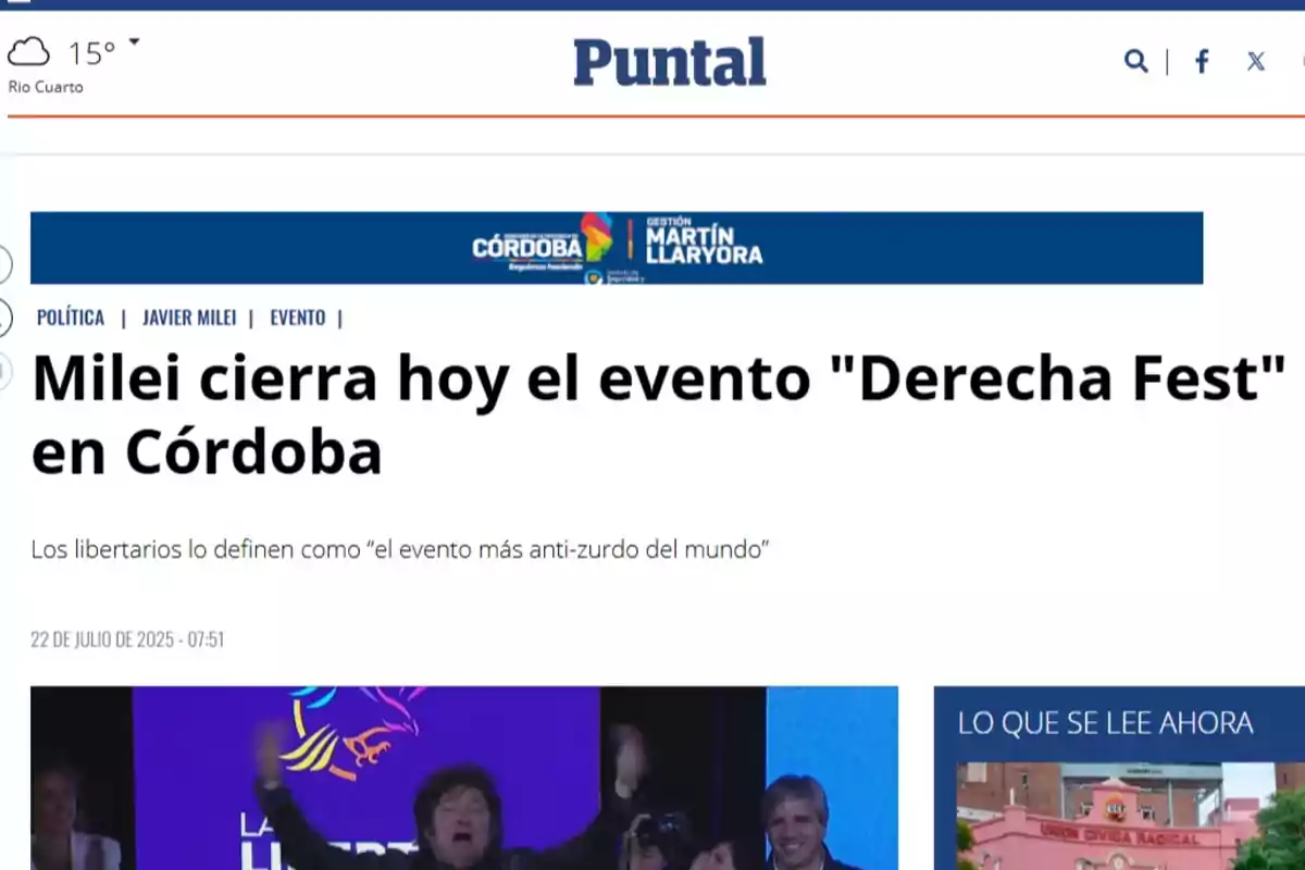 Screenshot of a news article from the newspaper Puntal with the headline Screenshot of a news article from the newspaper Puntal with the headline