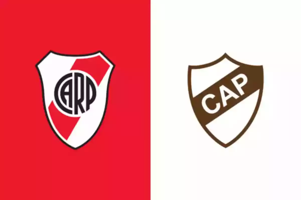 Two soccer team crests, one with a red background and the other with a white background Two soccer team crests, one with a red background and the other with a white background