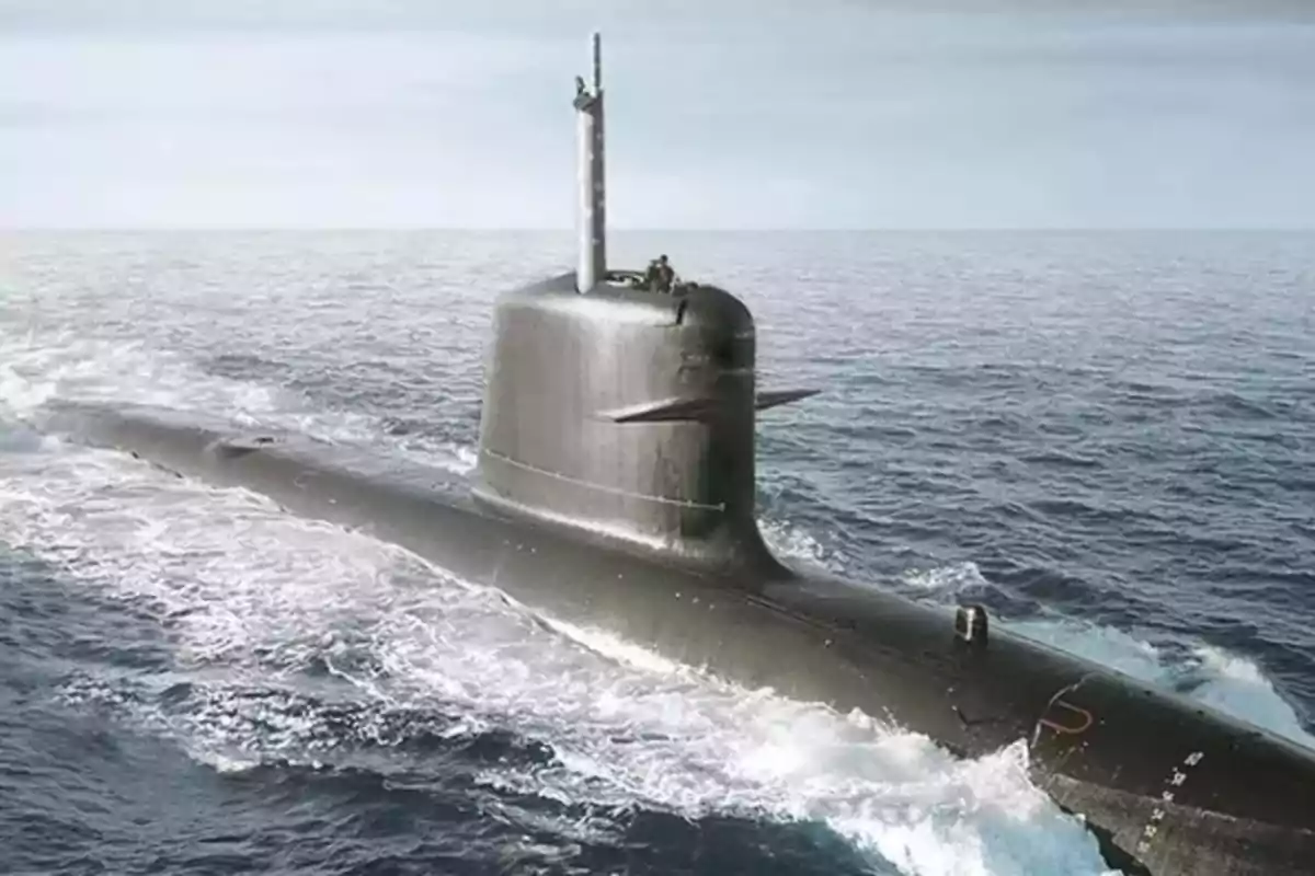 Submarine sailing on the surface of the ocean Submarine sailing on the surface of the ocean