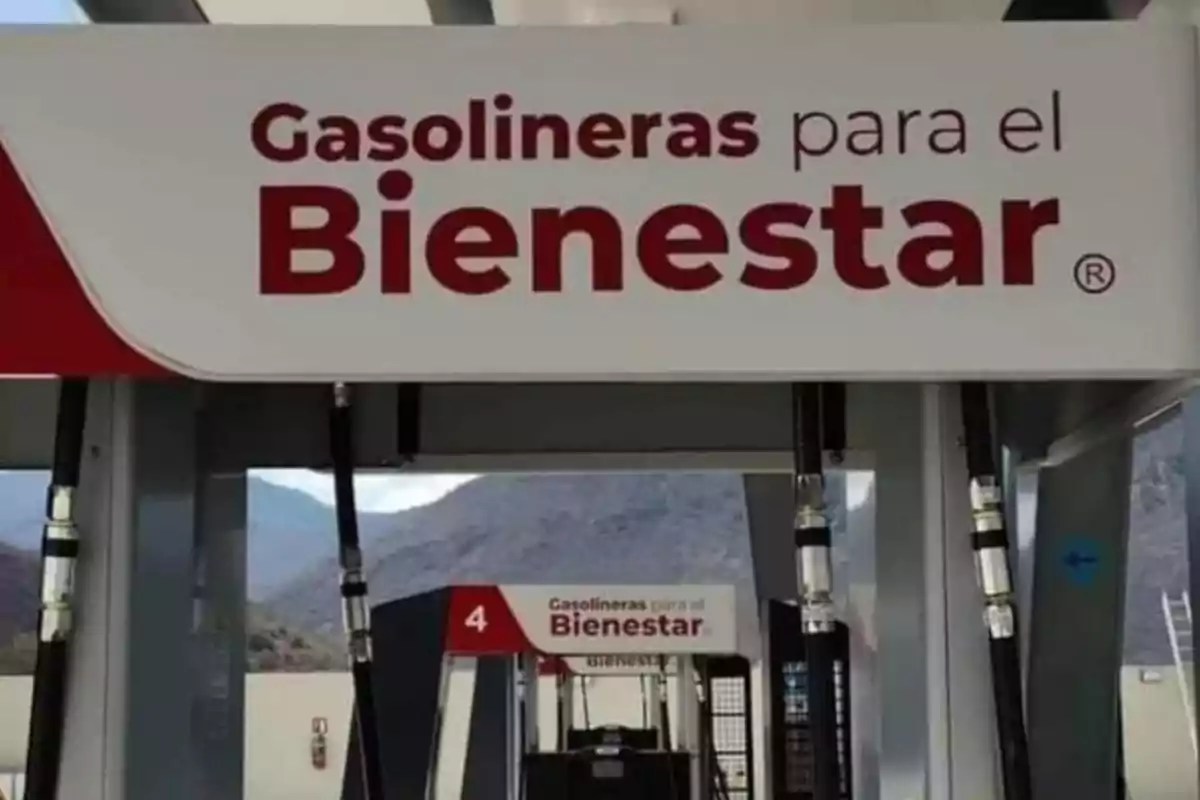 Gas station with a sign that says "Gasolineras para el Bienestar"