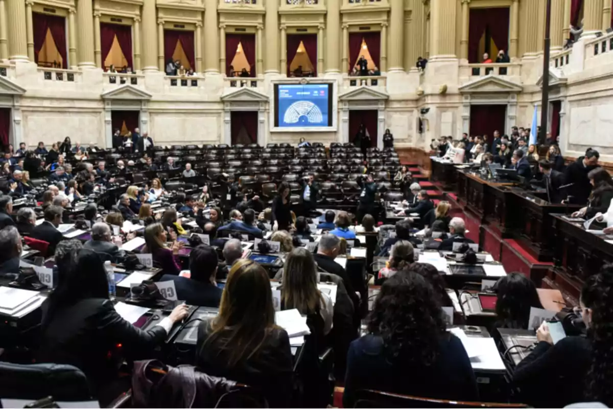 Overview of a parliamentary session in a legislative chamber with numerous deputies seated and working Overview of a parliamentary session in a legislative chamber with numerous deputies seated and working
