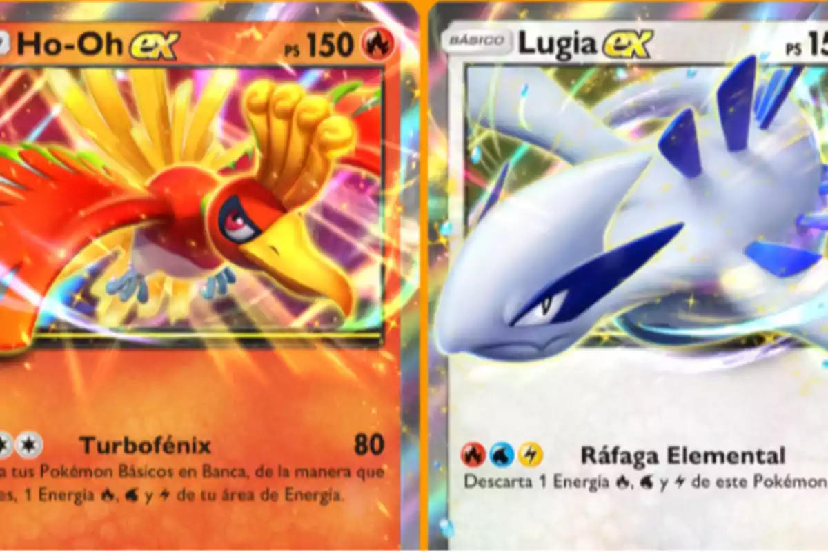 Two Pokémon cards featuring Ho-Oh and Lugia in EX versions, both with shiny effects and vibrant colors Two Pokémon cards featuring Ho-Oh and Lugia in EX versions, both with shiny effects and vibrant colors