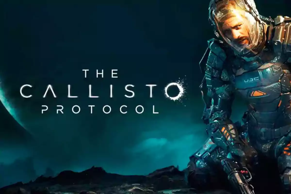 Portada del videojuego The Callisto Protocol con un hombre en armadura futurista y un fondo oscuro y espacial Portada del videojuego The Callisto Protocol con un hombre en armadura futurista y un fondo oscuro y espacial