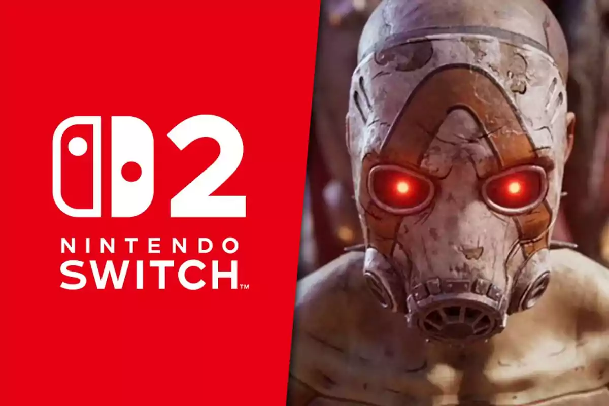 Logo de Nintendo Switch 2 junto a un personaje enmascarado con ojos rojos brillantes