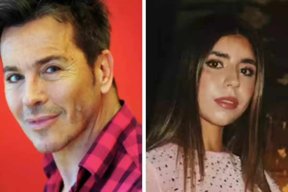 Fotografía dividida en dos partes mostrando a un hombre de cabello oscuro con camisa a cuadros y fondo rojo a la izquierda y a una mujer de cabello largo y lacio con blusa clara a la derecha