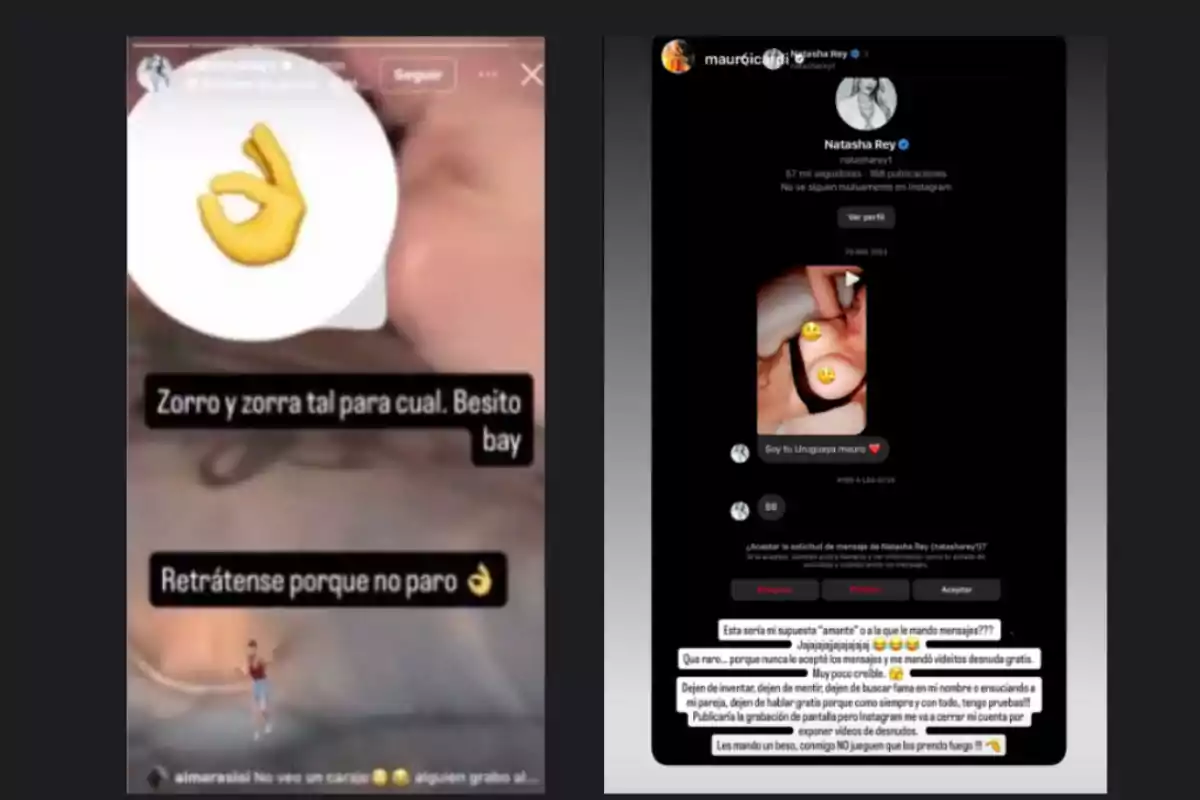 Two screenshots of social media conversations with messages and emojis, showing accusations and responses between users. Two screenshots of social media conversations with messages and emojis, showing accusations and responses between users.