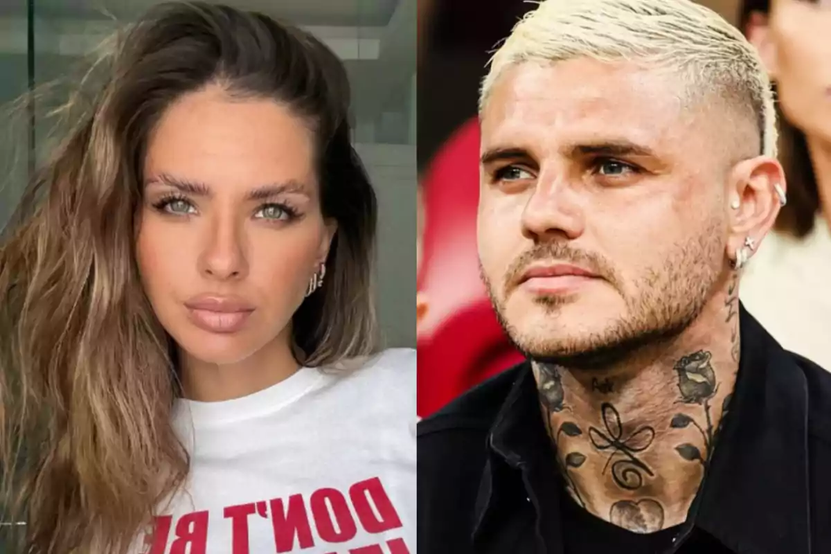 Dos personas posando en primer plano, una mujer de cabello largo y suelto a la izquierda y un hombre de cabello corto y rubio con tatuajes en el cuello a la derecha