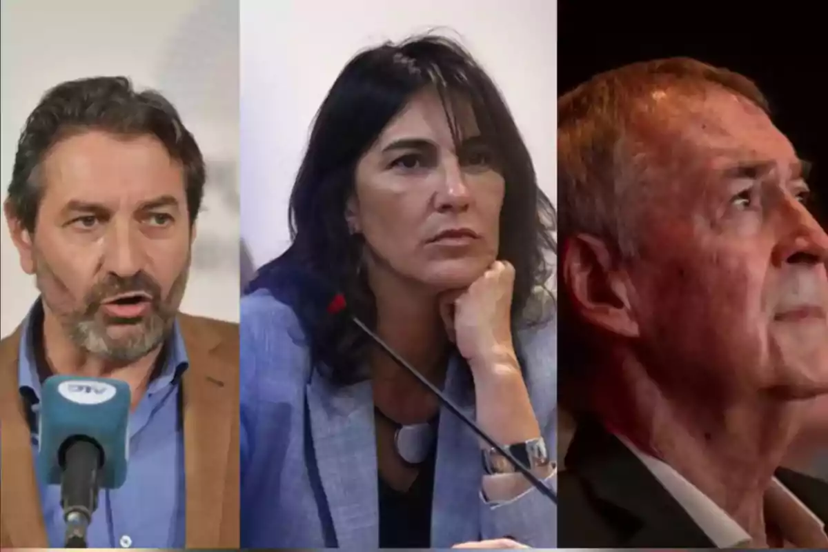 Tres personas adultas en primer plano, cada una en un recuadro diferente, con expresiones serias y fondo neutro. Tres personas adultas en primer plano, cada una en un recuadro diferente, con expresiones serias y fondo neutro.
