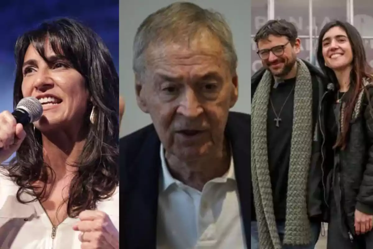Five people appear in a collage of three photos: a woman speaking into a microphone, an older man with gray hair, and two young people smiling outdoors. Five people appear in a collage of three photos: a woman speaking into a microphone, an older man with gray hair, and two young people smiling outdoors.